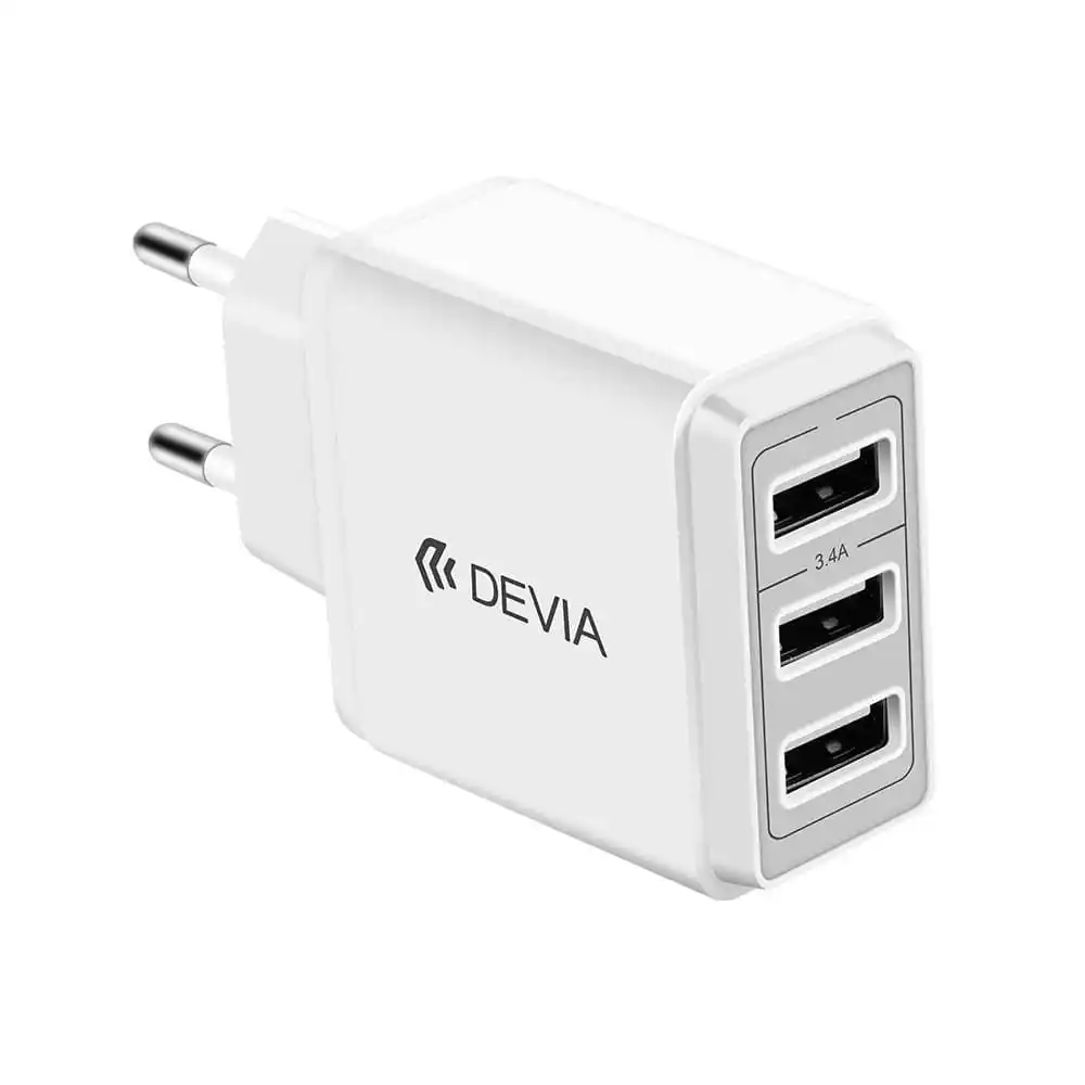 ديفيا Smart series شاحن 3 مخارج USB - أبيض