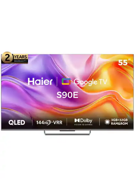 هاير تليفزيون 55 بوصة 4K QLED سمارت Google TV - مع ريسيفر بلت ان - H55S90EU