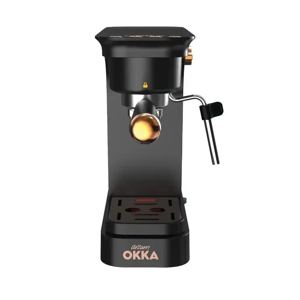 أرزوم أوكا ماكينة إسبريسو شبه أوتوماتيكية بقوة 1400 وات - متوافقة مع كبسولات Barista Solo - أسود *نحاسي - OK0059-04 -1067