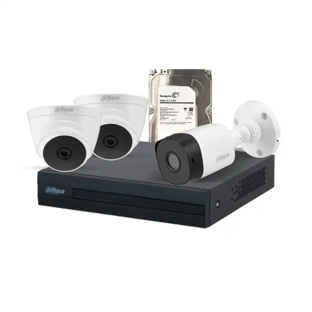 داهوا CCTV Kit 4CH XVR نظام كاميرات مراقبة 3 كاميرات 2 داخليه + 1 خارجية 2 ميجا بكسل FHD + هارد 512 جيجا بايت HDD