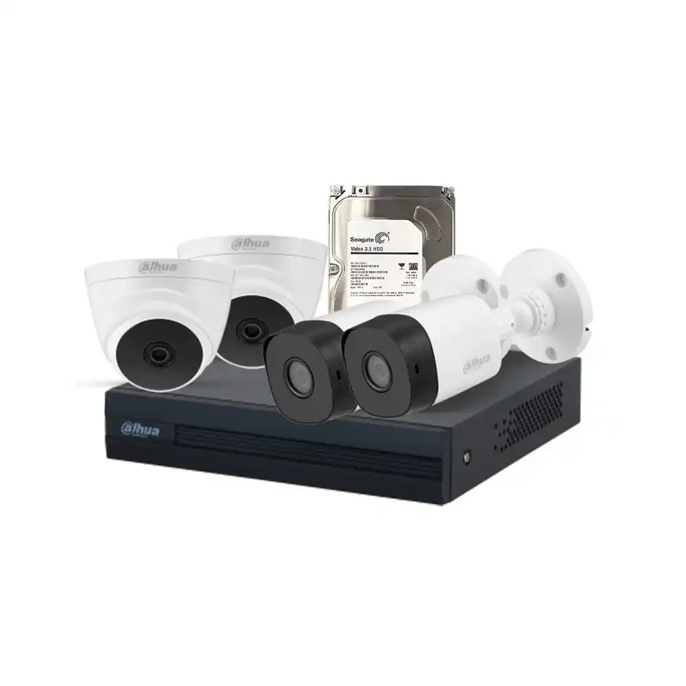 داهوا CCTV Kit 4CH XVR نظام كاميرات مراقبة 4 كاميرات 2 داخليه + 2 خارجية 2 ميجا بكسل FHD + هارد 512 جيجا بايت HDD