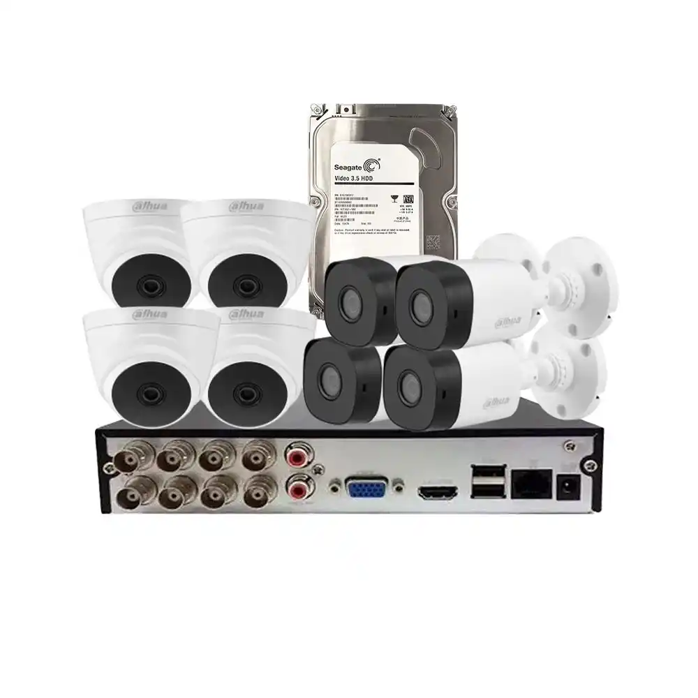 داهوا CCTV Kit 8CH XVR نظام كاميرات مراقبة 8 كاميرات 4 داخليه + 4 خارجية 2 ميجا بكسل FHD + هارد 1 تيرا بايت HDD