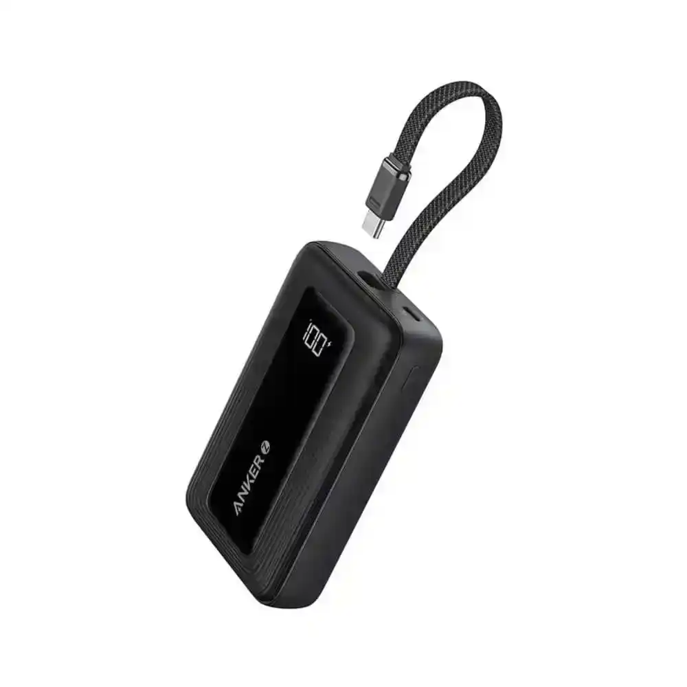 أنكر باور بانك سعه 10000 مللي أمبير بقوة 30 وات مع كابل USB C مدمج A1688H11 - أسود