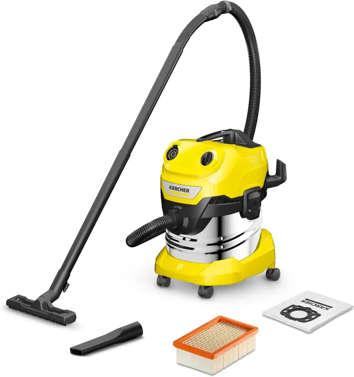 مكنسة كهربائية بكيس WD 4S كارشر، 1000 وات، 20 لتر - أصفر أسود