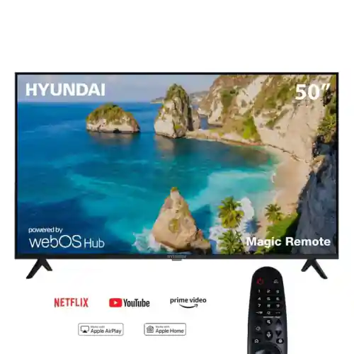 تلفزيون سمارت هيونداي، 50 بوصة، LED، دقة 4K/UHD، بدون فريم، ريموت ماجيك، L50HYNDA650 - أسود