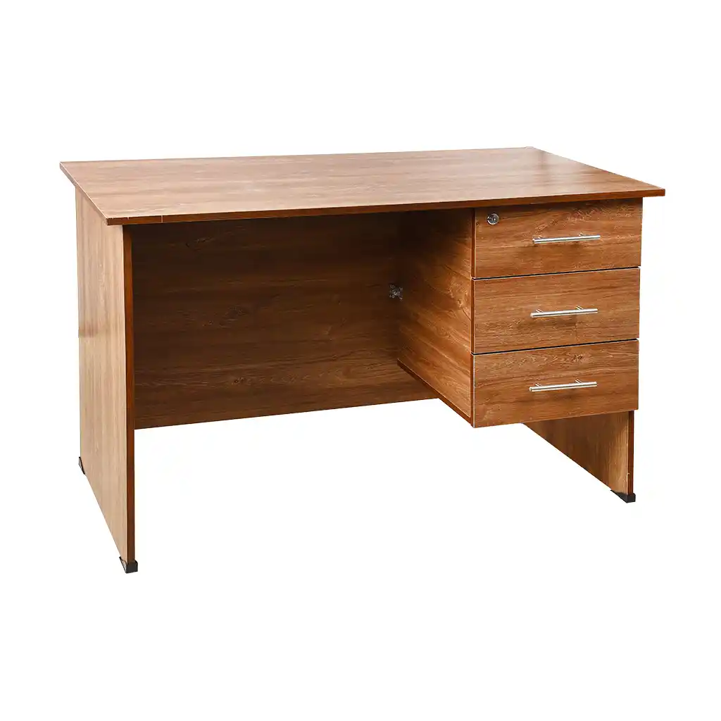 مكتب خشب صناعي، 3 درج، 120×60×78 سم - بني فاتح