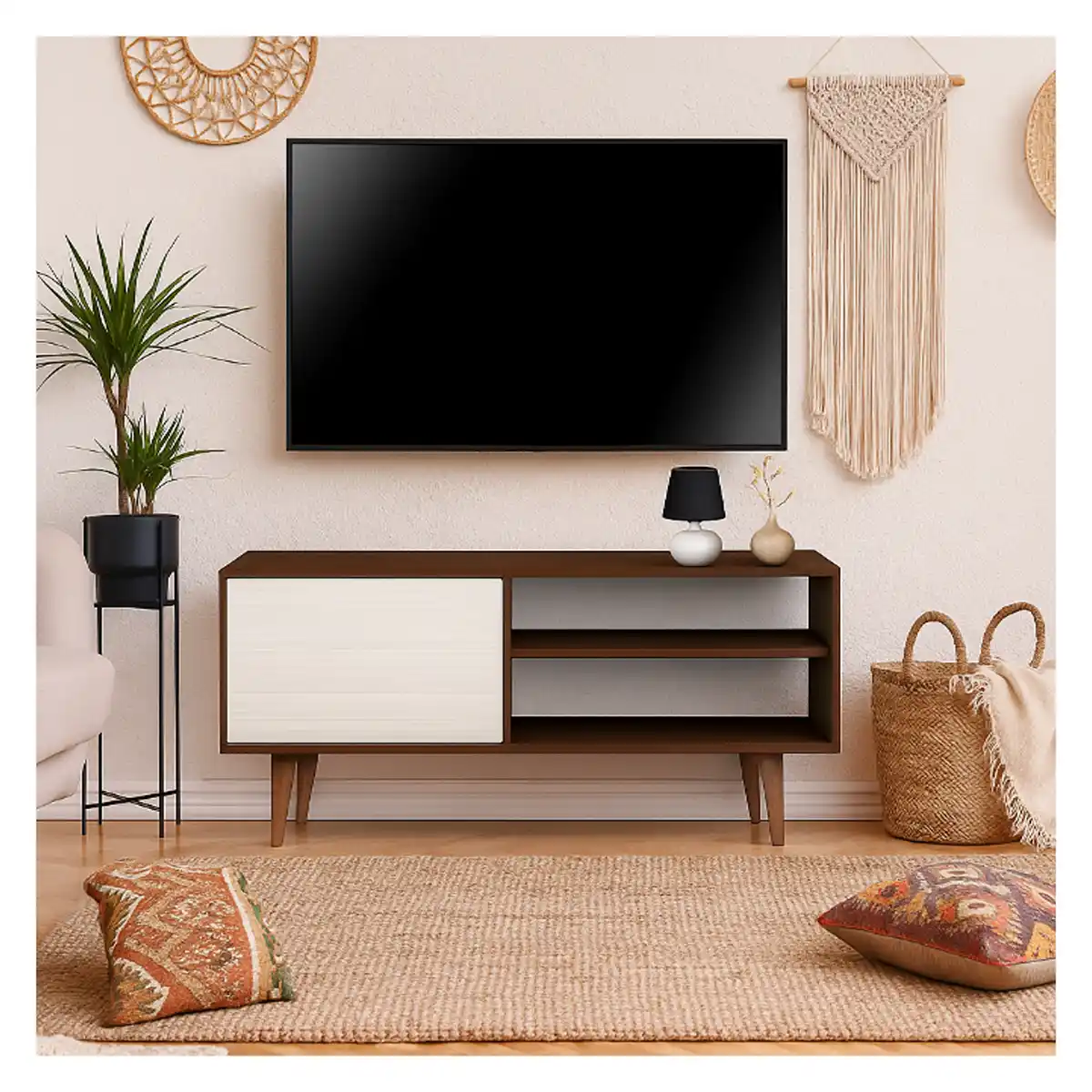ترابيزة تليفزيون خشب صناعي، 120×35×53 سم - بني أبيض