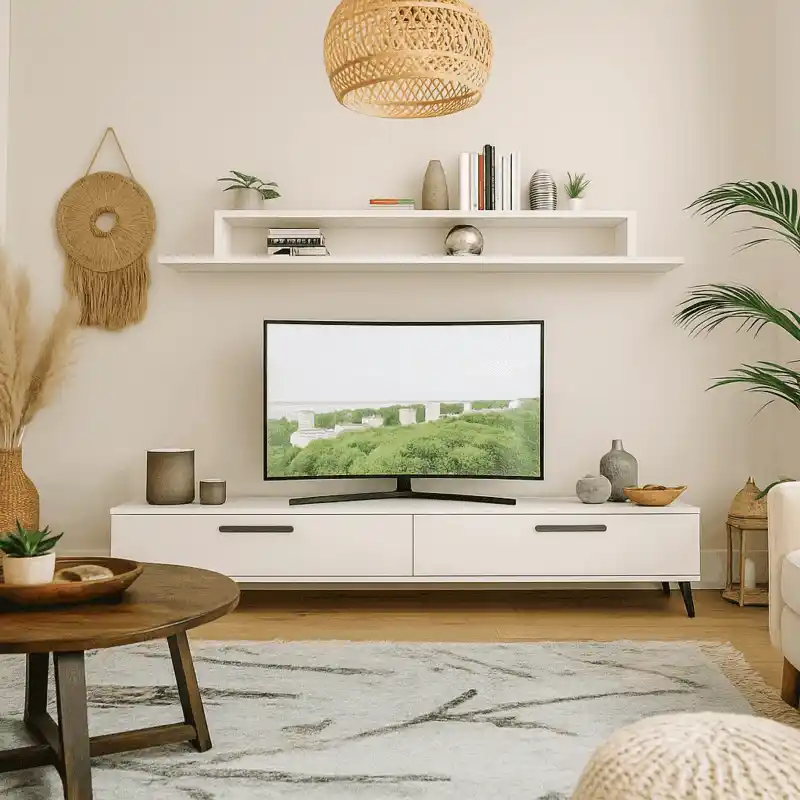 ترابيزة تليفزيون خشب صناعي، 160×35×160 سم - أبيض