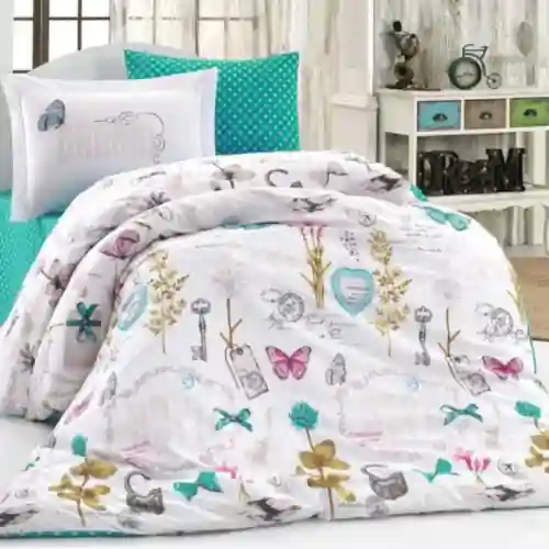 hobby طقم سرير أطفال مطبوع rossella turquise عدد 6 قطع