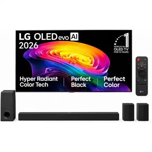 إل جي شاشة 77 OLED evo AI C6 4K سمارت و ساوند بار مع دولبي اتموس ومكبرات صوت خلفية OLED77C66LA-S80TR