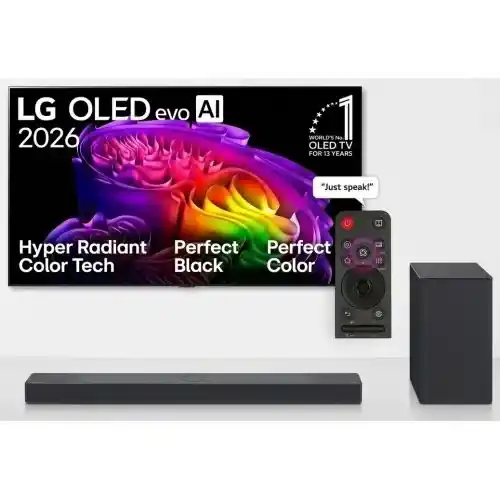 إل جي شاشة OLED AI G6 الذكي مقاس 77 بوصة 4K سمارت و إل جي ساوند بار متوافق مع شاشاتDolby OLED OLED77G66LW-SC9S