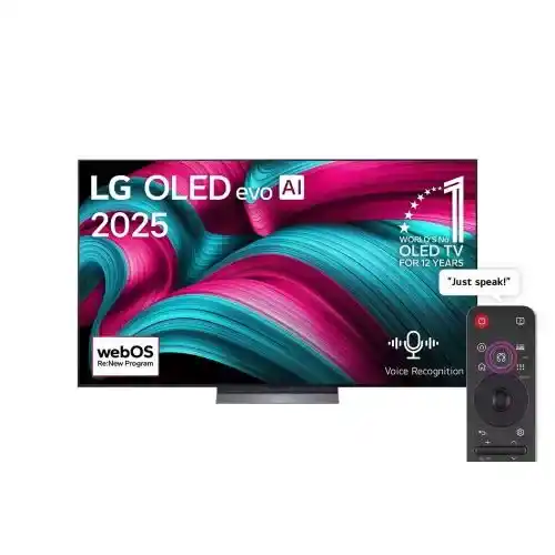 إل جي شاشة OLED evo AI C5 بدقة 4K وتردد 144 هرتز، مقاس 77 بوصة، مع ماجيك ريموت، نظام التشغيل webOS25 OLED77C56LA