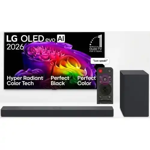 إل جي شاشة OLED evo AI C6 الذكي مقاس 83 بوصة 4K سمارت و إل جي ساوند بار متوافق مع شاشاتDolby OLED OLED83C66LA-SC9S