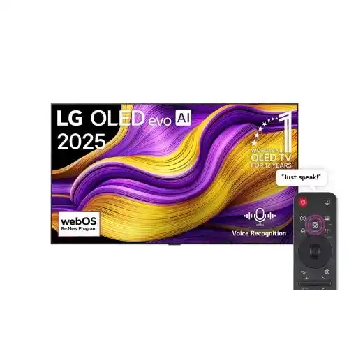إل جي شاشة OLED evo AI G5 مقاس 77 بوصة بدقة 4K 165Hz ومدعوم بجهاز التحكم AI Magic remote وواجهة webOS25 OLED77G56LA