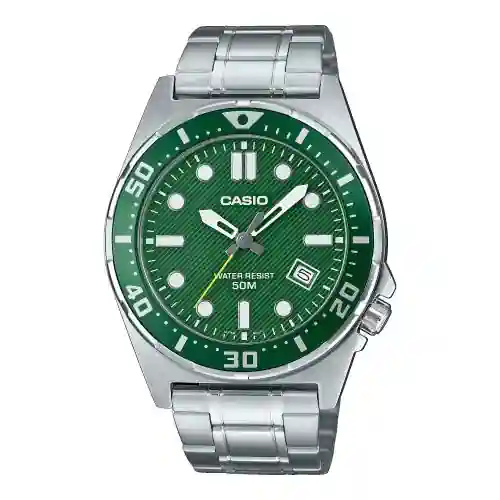 كاسيو ساعة يد للرجال أنالوج بسوار من الإستانلس ستيل قطرها 43.5 ملم لون سيلفر MTD-135D-3AVDF