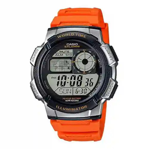 ساعة كاسيو مطاطية للرجال ديجيتال مقاومة للماء لون برتقالي AE-1000W-4BVDF