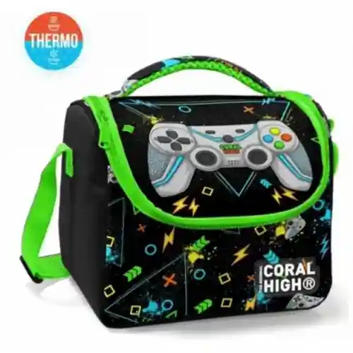 كورال هاي حقيبة غداء حرارية للأطفال أسود أخضر فسفوري بنقشة ألعاب CORAL HIGH-8692182118875