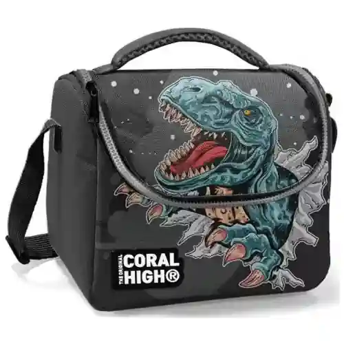 كورال هاي حقيبة غداء حرارية للأطفال بنقشة ديناصورات 5 لتر اللون الرمادي الداكن الأسود CORAL HIGH-8692182118370
