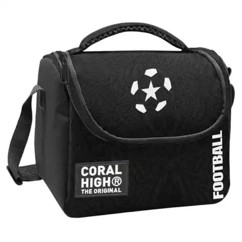كورال هاي حقيبة غداء حرارية للأطفال سوداء بنقشة كرة قدم CORAL-HIGH-8692182227980