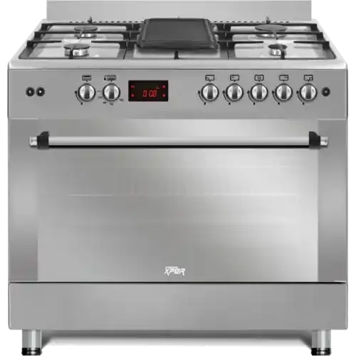 إكسبر بوتاجاز غاز 90 سم 4 شعلات مزود بمروحتين للطهي لون ستانلس ستيل & رمادي FXP-17-GG-D-2T