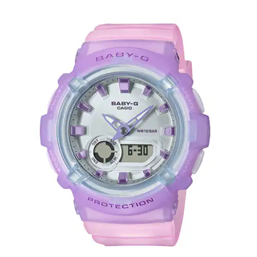كاسيو جي شوك ساعة للنساء بيبي - جي انالوج رقمية بسوار راتنج لون وردي BGA-280SW-6ADR