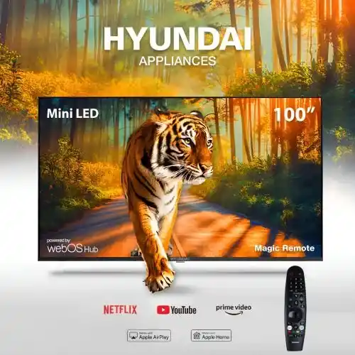هيونداي شاشة 100 بوصة إل إي دي UHD 4K بدون فريم سمارت ماجيك ريموت WebOS L100HYNDA750