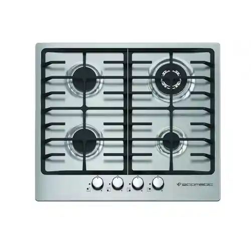 ايكوماتيك مسطح 4 شعلة غاز اسود 60 سم ستانلس ستيل فضي S603C