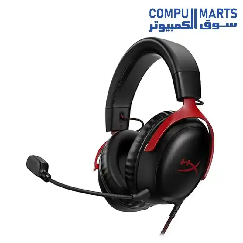 HyperX Cloud III – Wired Gaming Headset, PC, PS5, Xbox Series X|S, Angled 53mm Drivers, DTS, Memory Foam, Durable Frame, Ultra-Clear 10mm Mic, USB-C, USB-A, 3.5mm – Black/Red Headphones Headset