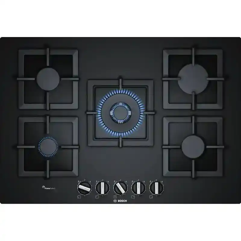بوتاجاز مسطح غاز Bosch Series 6 مقاس 75 سم، زجاج مقوى، 5 شعلة – PPQ7A6B20