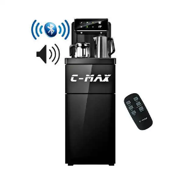 مبرد مياه سمارت C-Max Plus مع ماكينة تحضير الشاي، تحميل سفلي، شاشة تاتش، سماعة بلوتوث، ريموت كنترول، أسود