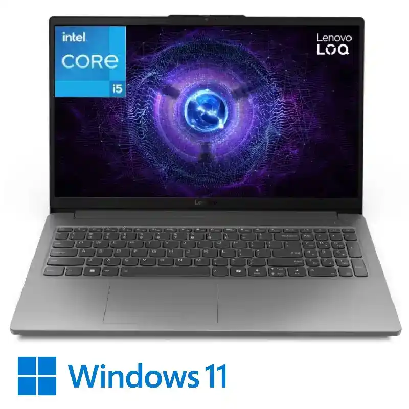 لابتوب لينوفو LOQ Essential 15IAX9E بمعالج Intel Core i5-12450HX، 16GB RAM، 512GB SSD، كارت NVIDIA GeForce RTX 3050 6GB، شاشة 15.6 بوصة FHD بتردد 144Hz، ويندوز 11 - رمادي لونا