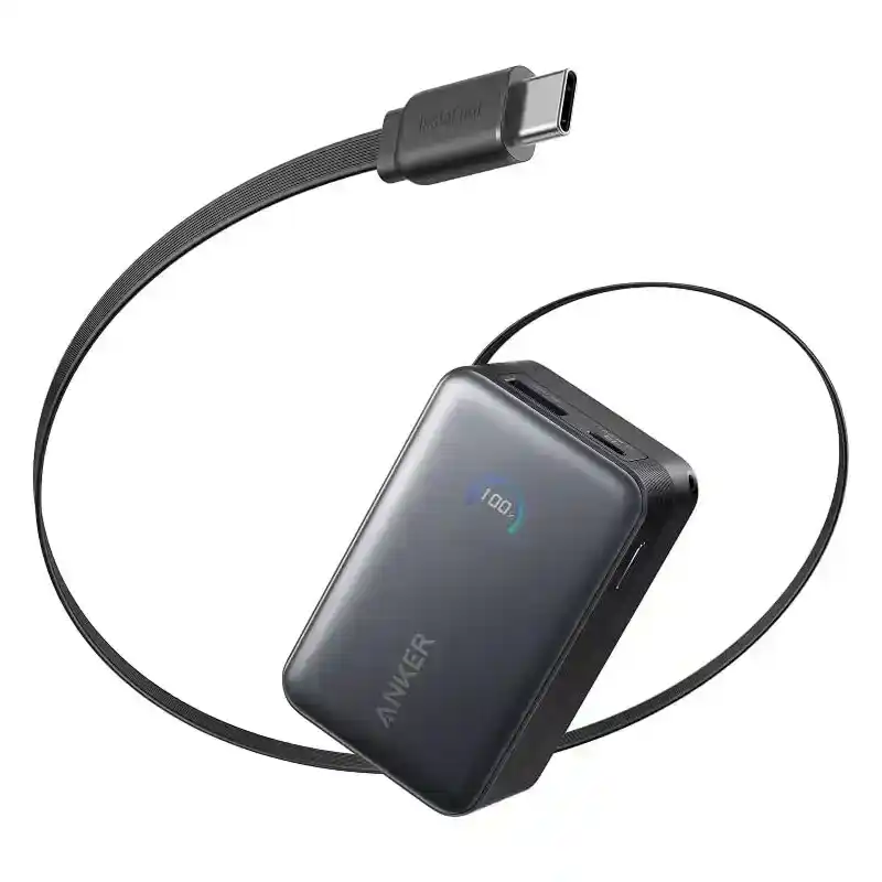 باور بانك Anker Nano سعة 10000 مللي أمبير 45 وات بكابل USB-C مدمج قابل للسحب