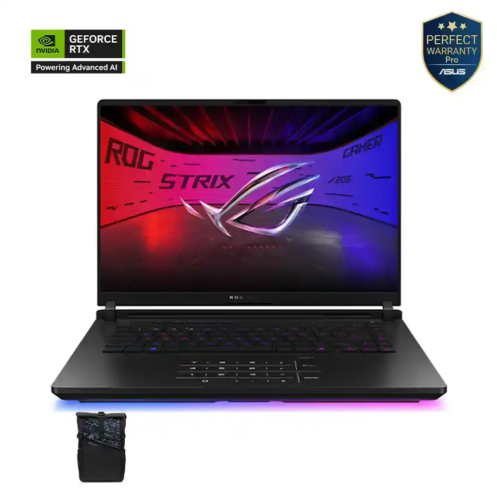 أسوس ROG سترايكس G16 موديل G615LW-RV132W – مزود بكارت شاشة جيفورس RTX 5080 ومعالج Ultra 9 275HX – ذاكرة 32 جيجابايت ومساحة تخزين 1 تيرابايت SSD – شاشة 16 بوصة FHD بتحديث 165 هرتز – نظام ويندوز 11.