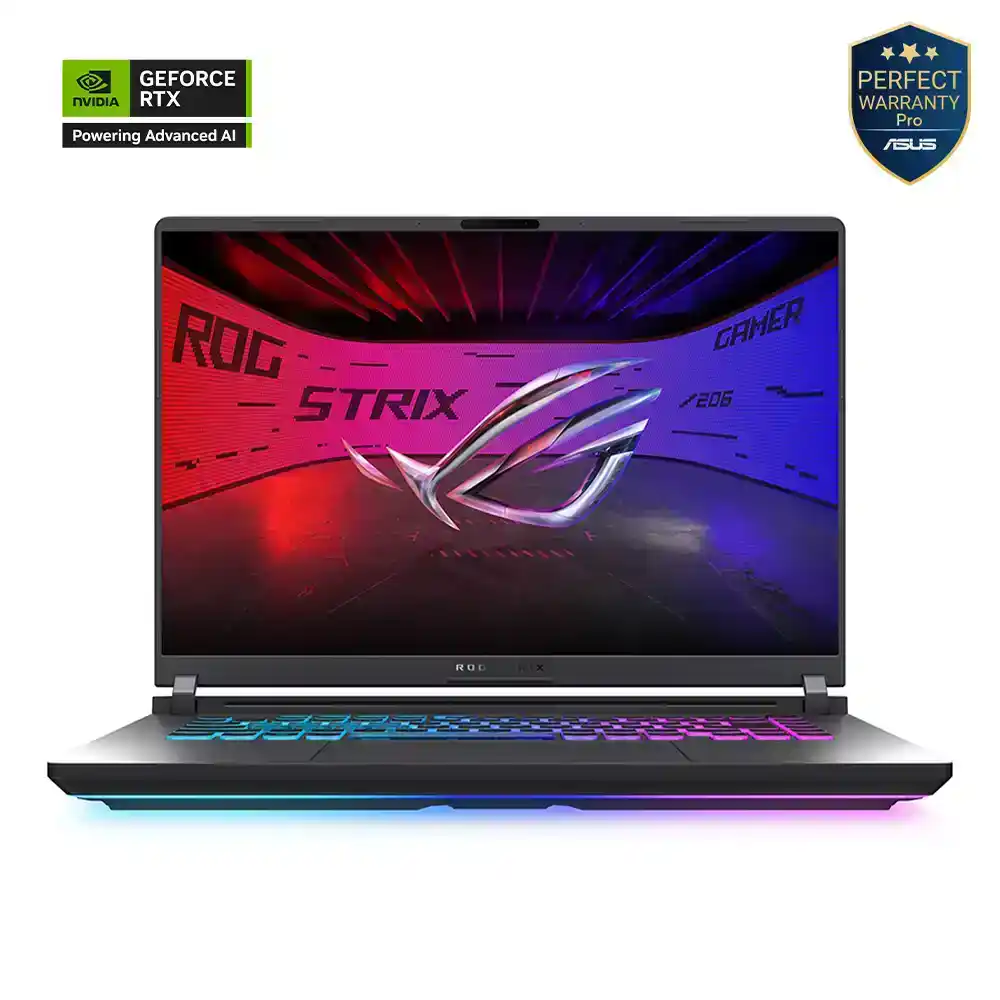 لابتوب ASUS ROG Strix G16 موديل G615LM-RV009W – مزود بكارت شاشة جيفورس RTX 5060 بسعة 8 جيجابايت – معالج Ultra 9 275HX – ذاكرة 16 جيجابايت – سعة 1 تيرابايت SSD – شاشة 16 بوصة FHD بتحديث 165 هرتز – نظام ويندوز 11