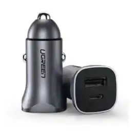 شاحن سيارة سريع UGREEN USB-A وUSB-C بقوة 30 وات PD رمادي - CD130