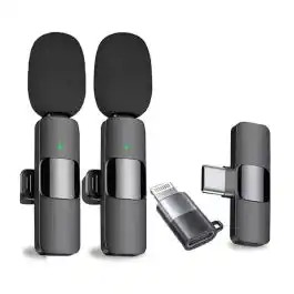 ميكروفون K9 لاسلكي مزدوج متعدد الاتجاهات Type-C & iPhone أسود