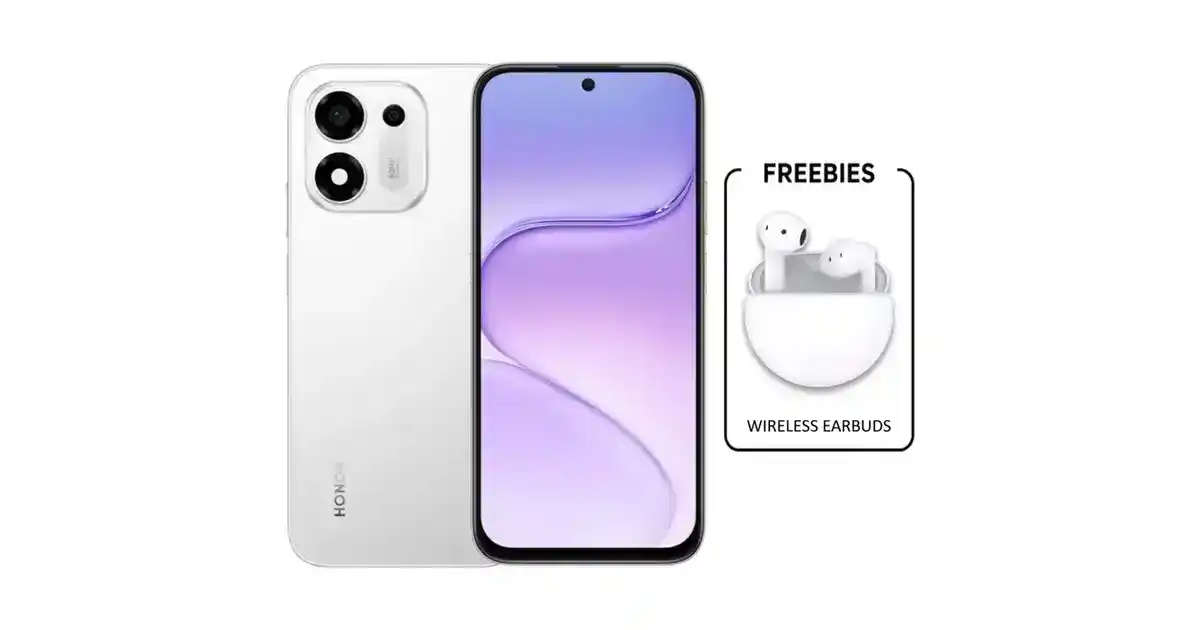 هونر X7e بلس (128 جيجابايت، 6 جيجابايت) يدعم 5G لون فضي MRK-NX1 + سماعات هونر تشويس X7e أكتيف