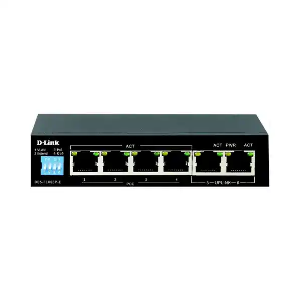 دي لينك DES-F1006P-E سويتش مراقبة PoE+ طويل المدى، 6 منافذ إيثرنت سريع، 10/100 ميجابت في الثانية
