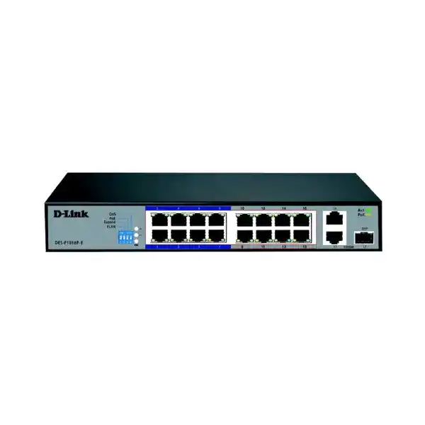 دي لينك DES-F1016P-E سويتش PoE+، مزود بـ16 منفذ ايثرنت بسرعة 10/100 ميجابايت في الثانية