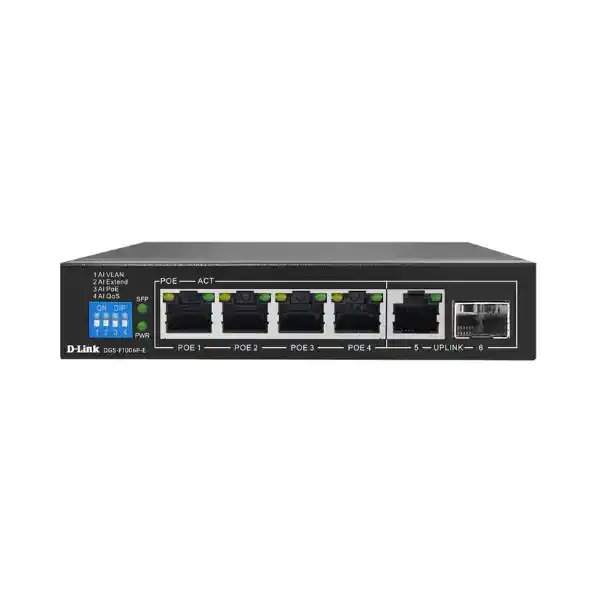 دي لينك DGS-F1006P-E سويتش PoE، مزود بـ6 منافذ جيجابايت ايثرنت مع منفذ SFP