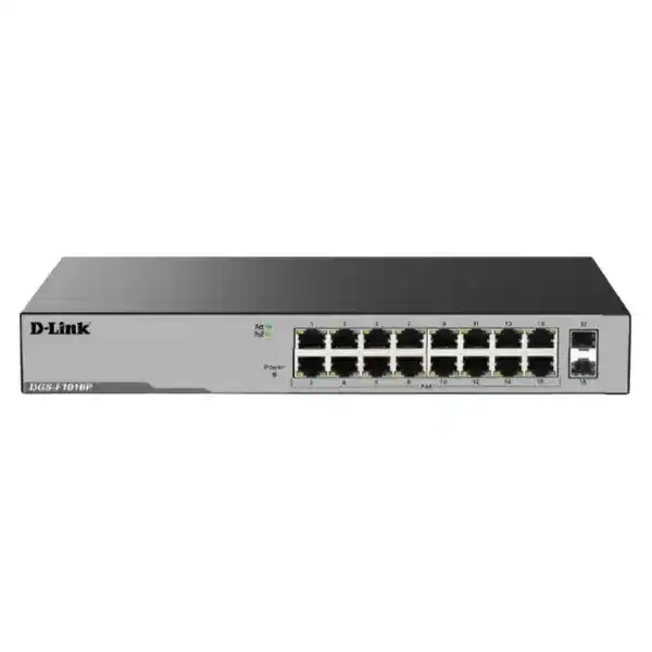دي لينك DGS-F1016P سويتش Unmanaged PoE مزود بـ16 منفذ جيجابت + منفذان SFP