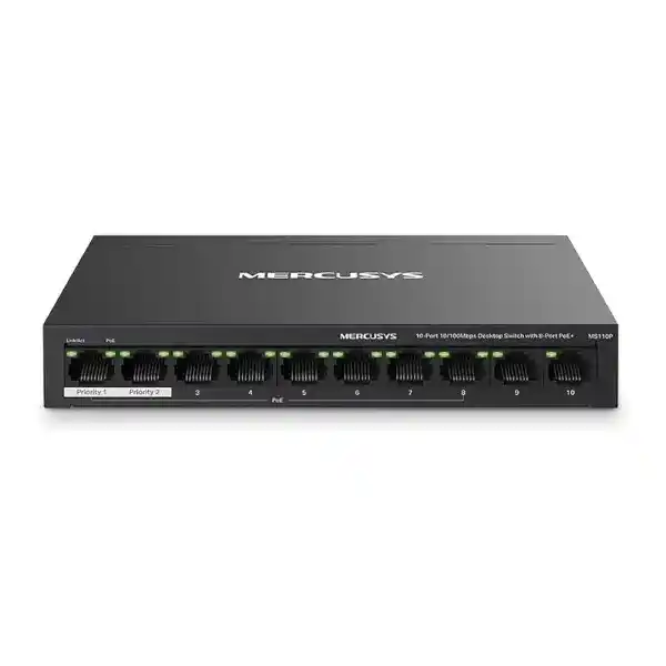ميركوسيس MS110P سويتش PoE+ مزود بـ10 منافذ بسرعة 10/100 ميجابايت في الثانية، مع منفذين Uplink