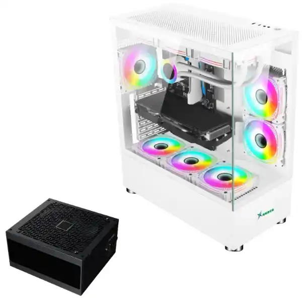 زاندر جوبيتر كيسة كمبيوتر جيمنج ايه ار جي بي ميد تاور + باور سبلاي ثيا 750 واط - ابيض