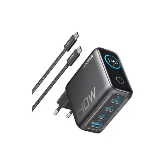 انكر B2697GZ1 شاحن 140 واط 4 منافذ، يدعم تقنية الشحن السريع PD 3.1 مزود بكابل USB-C - رمادي داكن