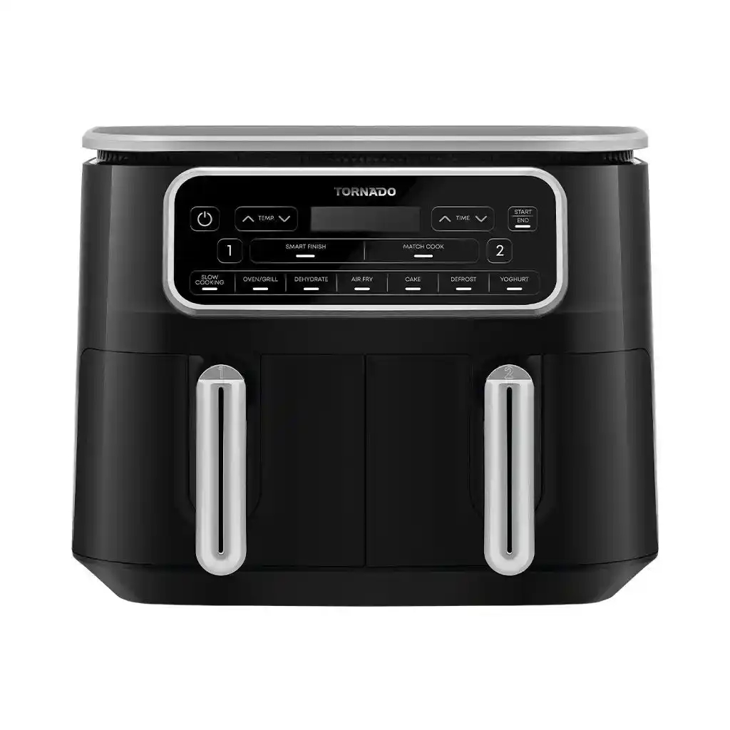 قلاية هوائية بدون زيت تورنيدو طهي مزدوج 2500 وات 8 لتر ديجيتال أسود × سيلفر THF-2508DU-BS