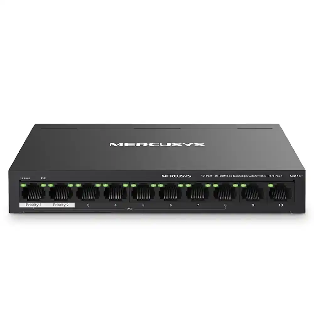 سويتش ميركوسيس 8 منافذ 100/10 ميجابت في الثانية PoE + منفذين (RJ45) 100/10 ميجابت في الثانية 65 وات MS110P Unmanaged Desktop