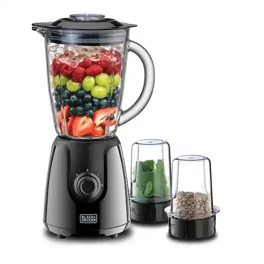 خلاط من بلاك اند ديكر - 400 واط - 1.5 لتر - ببرطمان زجاجي و2 أداة جرش - BX440G-B5 - مكة ستور
