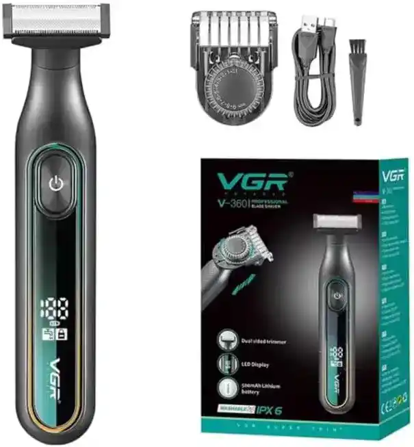 ماكينة حلاقة فيجي ار، شفرتين, شحن سريع، 500 مللي أمبير، VGR V-360 - اسود