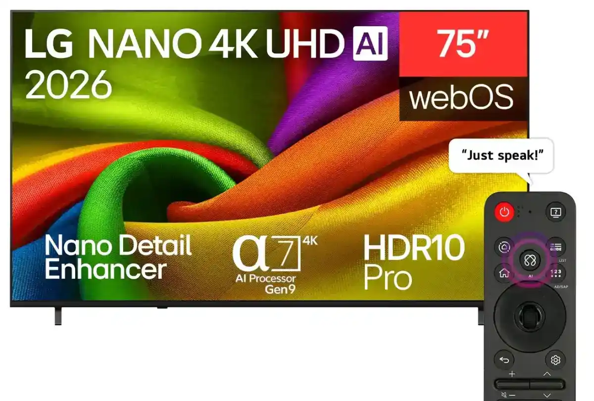 تلفزيون سمارت ال جى نانو، 75 بوصة، UHD، مزود برسيفر داخلى، ماجيك ريموت، 75NU850B6LA - اسود
