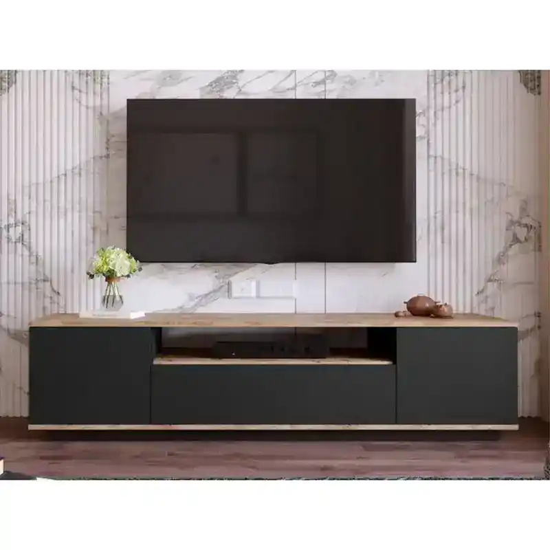 ترابيزة تلفاز خشب ام دي اف ، 160x45x30 سم - اسود بيج